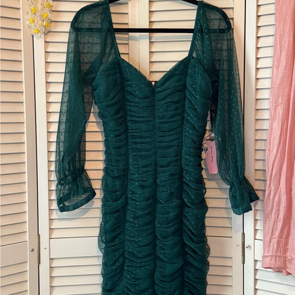 NWT Haute Monde Rich Green Long Sleeve Party Dress